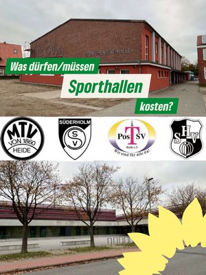 Sporthallen in Heide mit Vereinslogos