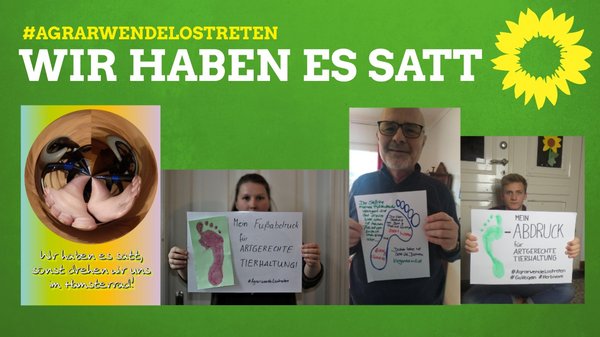 Bildinhalt: Bilder mit Fussabdrücken und themenbezogenen Forderungen